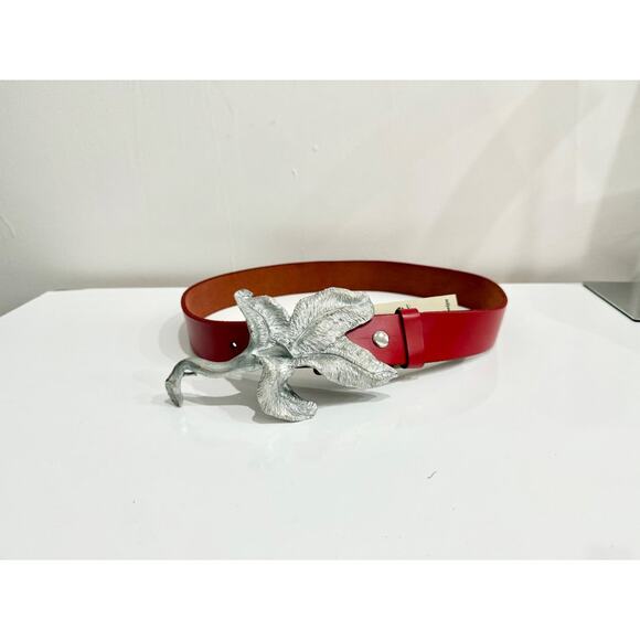 Christopher Ross Red Leather Waist Belt with Silver Large buckle Size L - Picture 1 of 3
